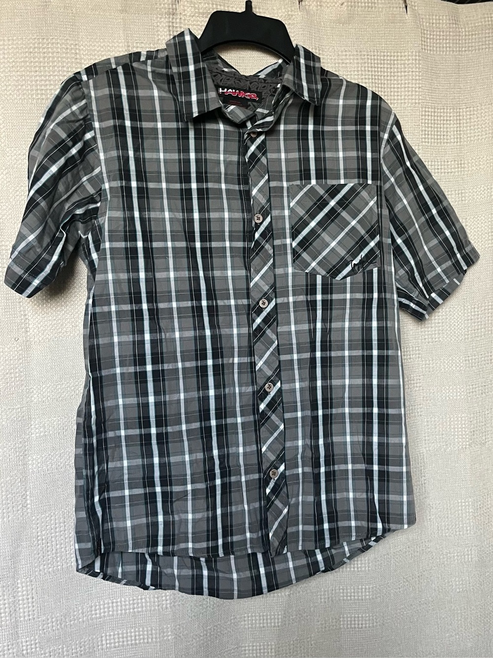 Vintage Kids Tony Hawk grey plaid button up shirt Size XL #skateboarding
